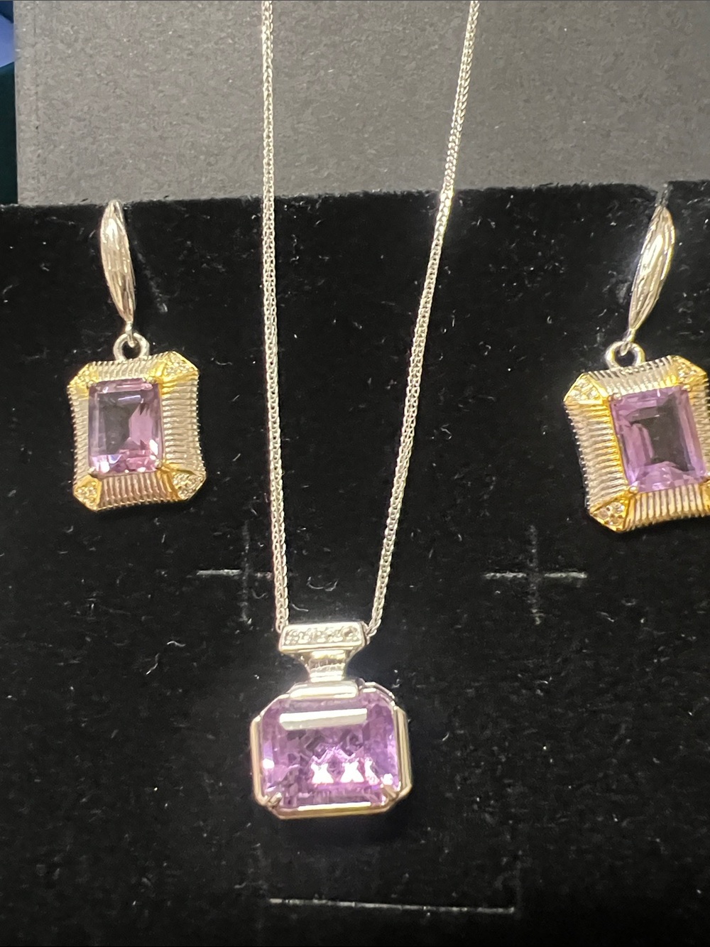 Natural Amethyst-Style Pendant and Earrings Set - Purple Gemstone Jewelry s925